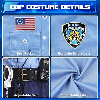 Disfraz de oficial de policía para niñas, disfraces de Halloween para niños de 10 años - Quierox - Tienda Online