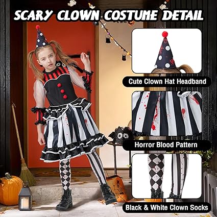 Disfraz de payaso aterrador para niñas, vestido de bufón asesino espeluznante - Quierox - Tienda Online