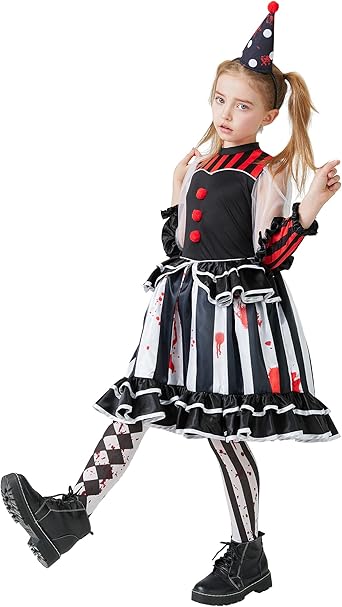 Disfraz de payaso aterrador para niñas, vestido de bufón asesino espeluznante - Quierox - Tienda Online