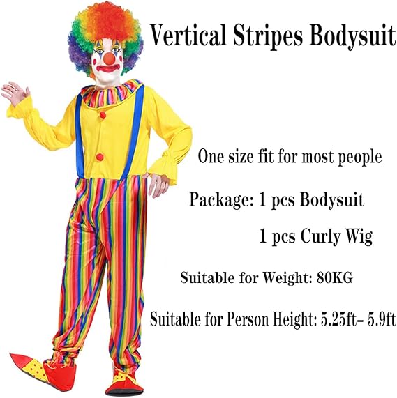 Disfraz de payaso para niños, traje de cuerpo con pelo colorido - Quierox - Tienda Online