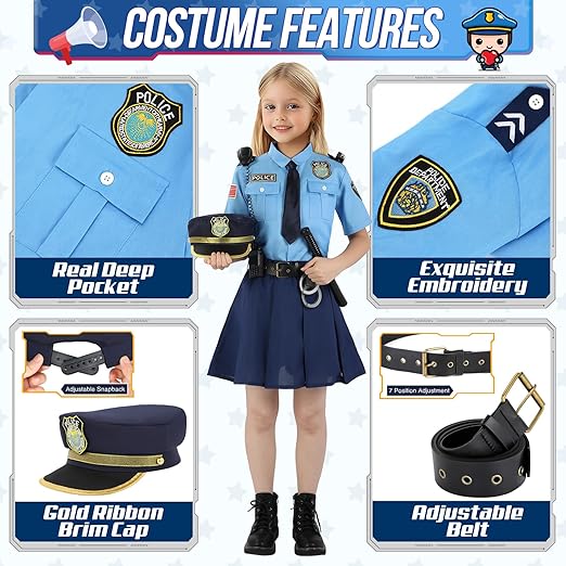 Disfraz de policía de Loscola para niñas, disfraz de oficial de policía - Quierox - Tienda Online