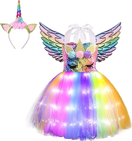 Disfraz de unicornio para niñas con luz LED y tutú - Quierox - Tienda Online
