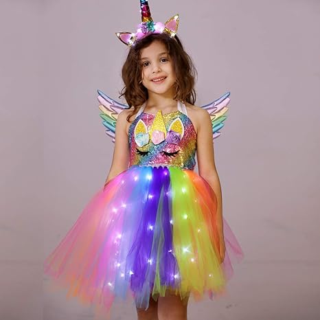 Disfraz de unicornio para niñas con luz LED y tutú - Quierox - Tienda Online