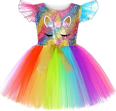 Disfraz de unicornio para niñas, vestido de tutú de princesa con luz LED y diadema de unicornio - Quierox - Tienda Online