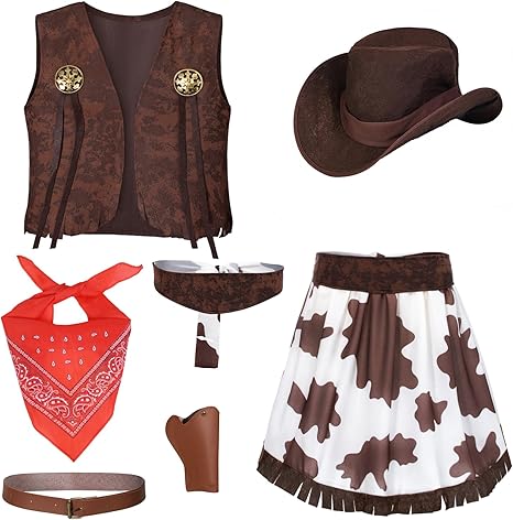 Disfraz de vaquera para niñas, conjunto de 6 piezas, para cumpleaños, Halloween - Quierox - Tienda Online