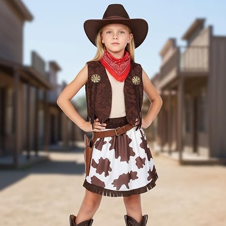 Disfraz de vaquera para niñas, conjunto de 6 piezas, para cumpleaños, Halloween - Quierox - Tienda Online