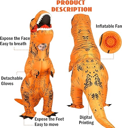 Disfraz inflable de dinosaurio YEAHBEER, disfraz de dinosaurio T - Rex, disfraz inflable - Quierox - Tienda Online