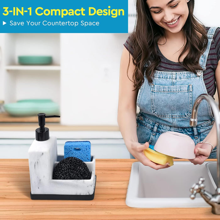 Dispensador de jabón para platos con soporte para esponja, dispensador de jabón líquido - Quierox - Tienda Online