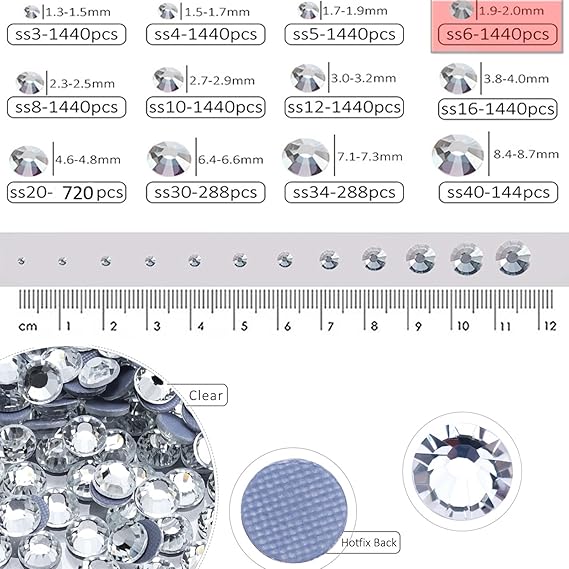 Dowarm Cristales termoadhesivos SS6 de 0.079 pulgadas (0.079 in), 1440 piezas de diamantes de imitación - Quierox - Tienda Online