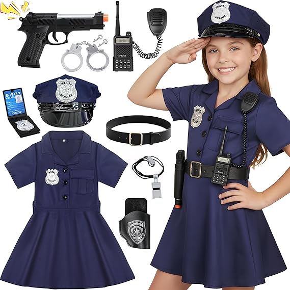 Doxrmuru Disfraz de policía para niñas, traje de policía con pistola de juguete, accesorios de policía - Quierox - Tienda Online