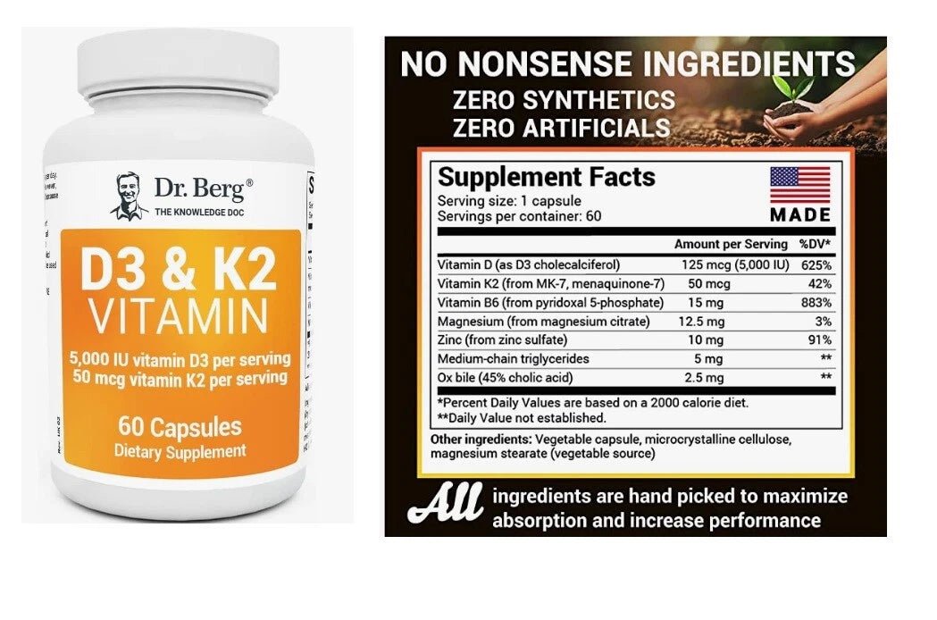 Dr Berg Vitamina D3 K2 Con Aceite MCT Incluye 5.000 UI de Vitamina D3, Fácil Absorción - Quierox - Tienda Online