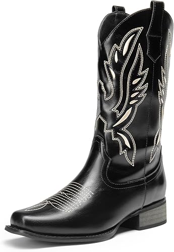 DREAM PAIRS Botas vaqueras de punta cuadrada para mujer, con bordado cosido - Quierox - Tienda Online