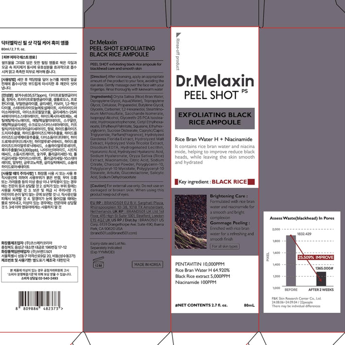 Dr.Melaxin Peel Shot Glow Ampolla exfoliante de arroz negro 80ml - Quierox - Tienda Online