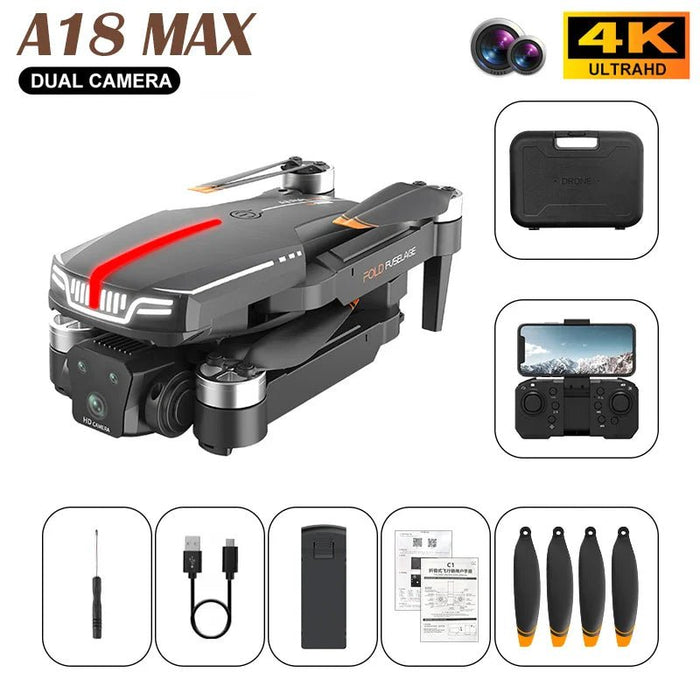 Dron A18 MAX - Cámara 4K HD, motor sin escobillas, FPV, UAV aéreo - Quierox - Tienda Online