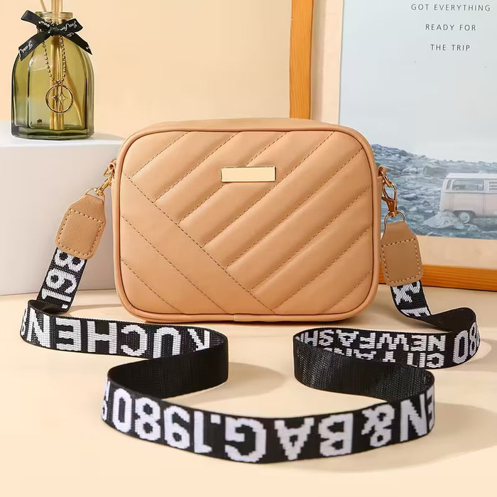 Bolso cruzado cuadrado bordado con rayas diagonales para mujer