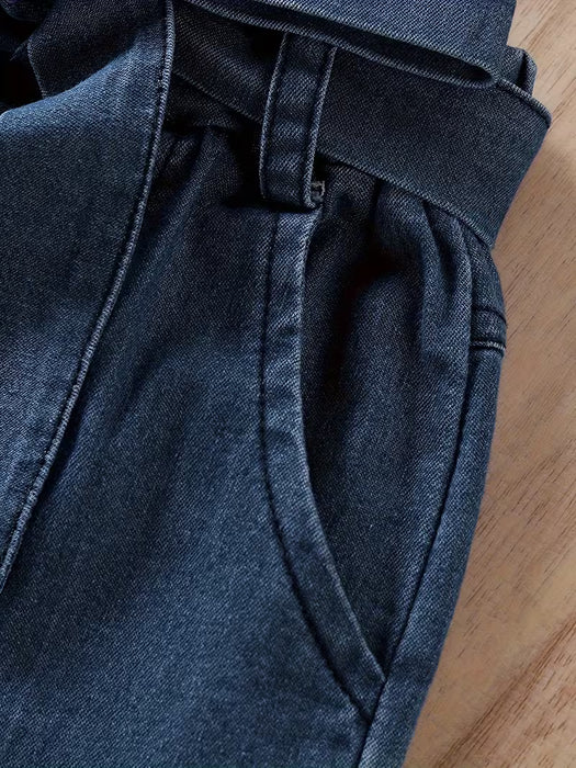 Conjunto de Denim para Niñas: Top Corto con Tirantes + Pantalones de Denim con Abertura y Cinturón