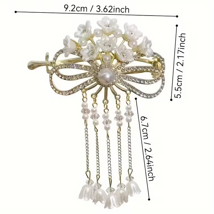 Elegante Horquilla con Lazo y Borla, Accesorio de Pelo de Aleación de Color Sólido
