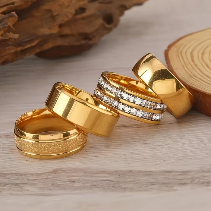 Juego de 3 anillos de acero inoxidable para uso diario casual en estilo europeo y americano