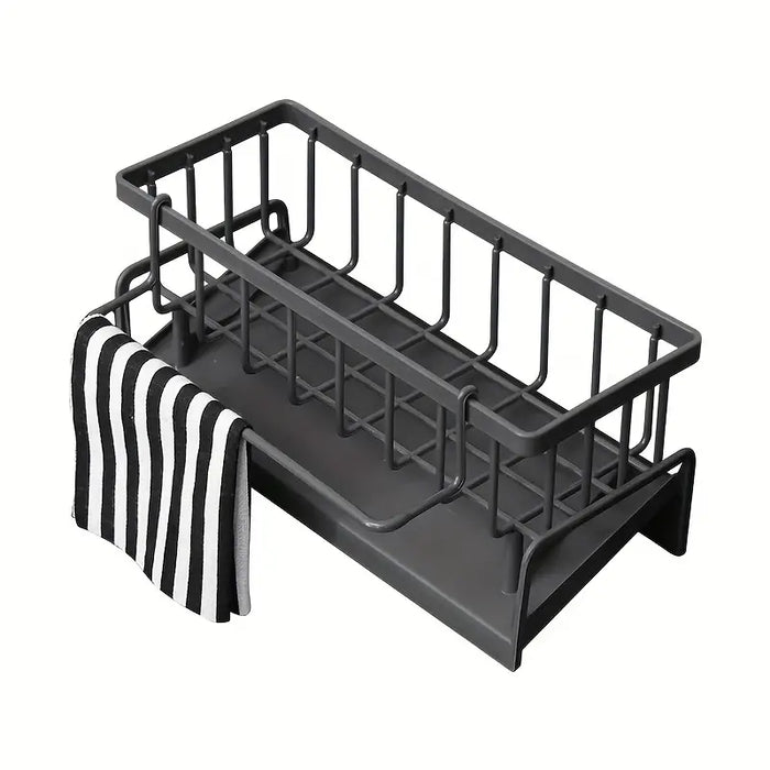 Organizador de fregadero de cocina, soporte de esponja duradero para grifo con barra de toalla