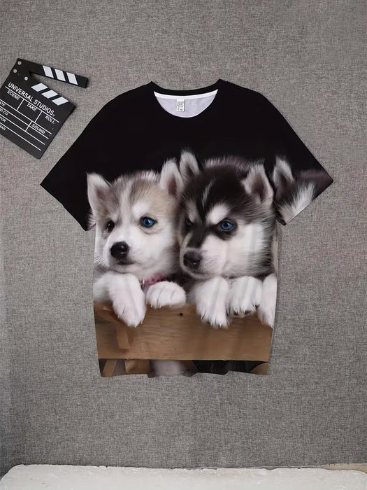 Camiseta de Manga Corta para Niños con Estampado de Cachorro de Husky Siberiano