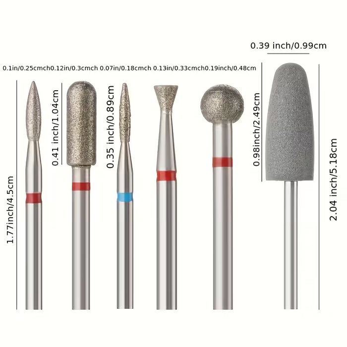 6 piezas de brocas de diamante para taladro de uñas, limpiador de cutículas