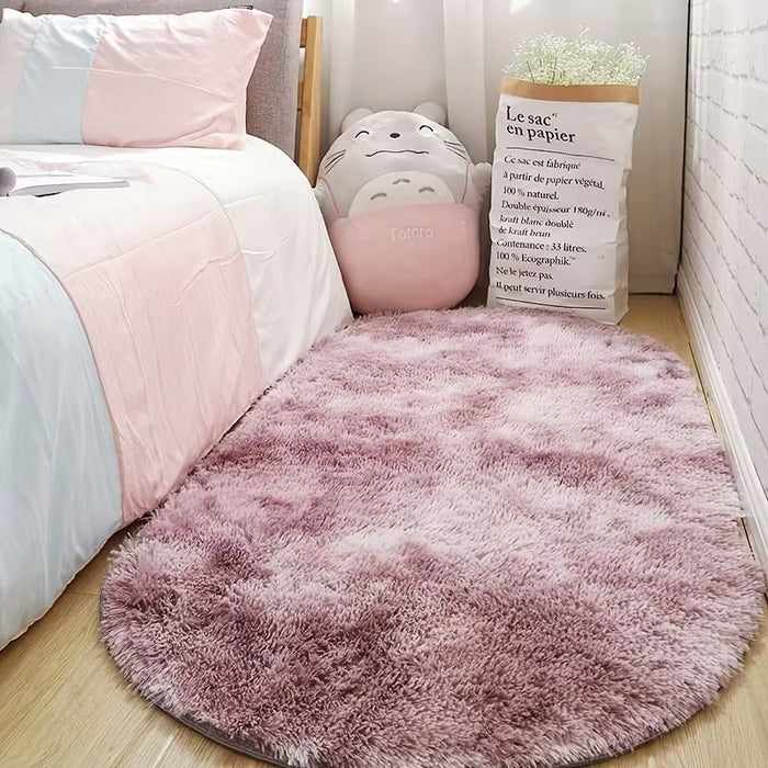 1 alfombra ovalada con textura shaggy, suave y esponjosa, ideal para salas de estar