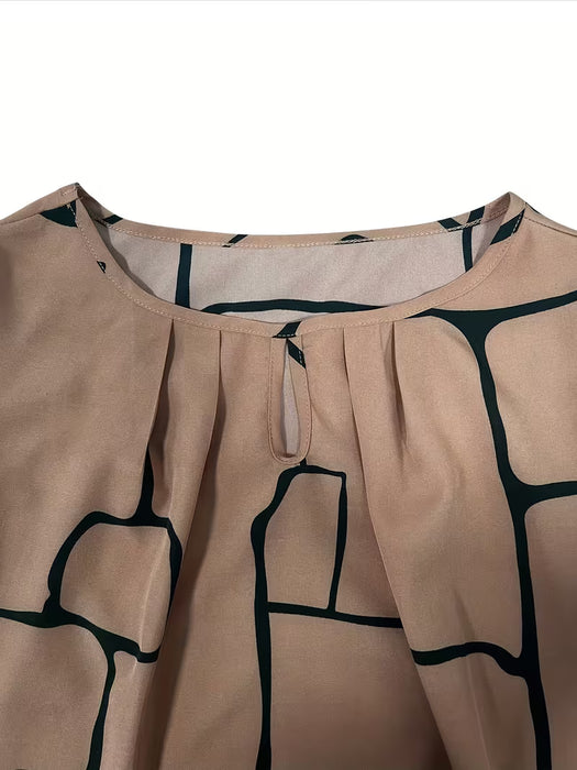 Top casual de manga corta con cuello redondo y estampado de rayas