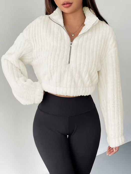 Sudadera de Mujer con Cuello, Media Cremallera, Manga Larga y Forro Corto