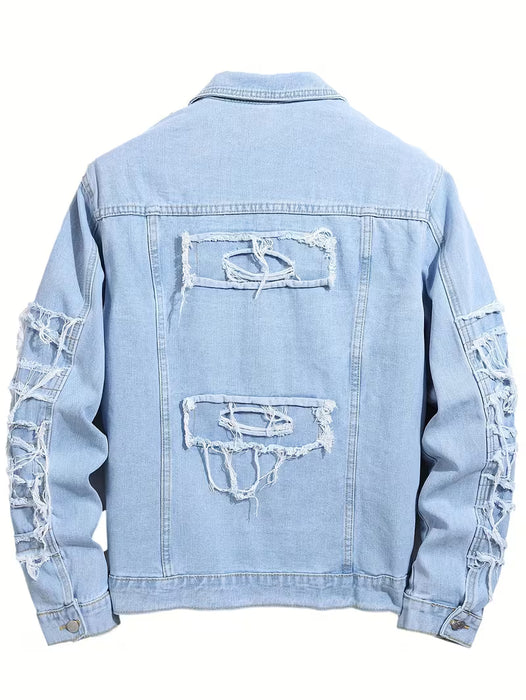 Chaqueta Vaquera Rotos para Hombre Ajustada, Jean, Ropa Urbana Casual