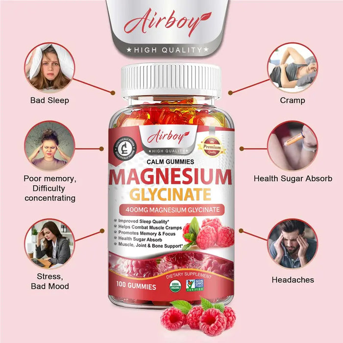 Gomitas de glicinato de magnesio Airboy 400 mg, 60 gomitas