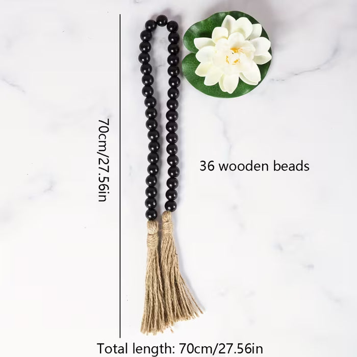 1 pieza de colgante decorativo con cuentas de madera, cuerda de cáñamo y borla