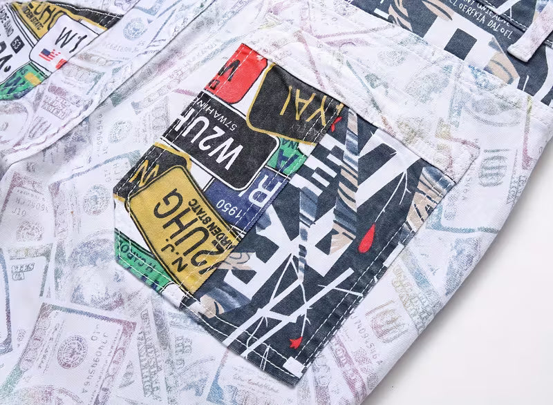 Pantalón de mezclilla sintética elástica para hombre, Estampado no estándar