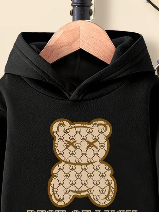 Conjunto de Sudadera con Capucha y Pantalones Elásticos para Niños - Estampado de Oso
