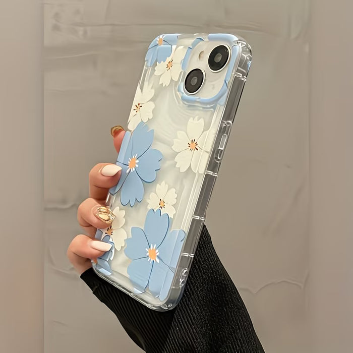 Funda Anticaídas con Airbag Amortiguador, Transparente Azul y Flor de Crisantemo Blanco para iphone 11 pro max