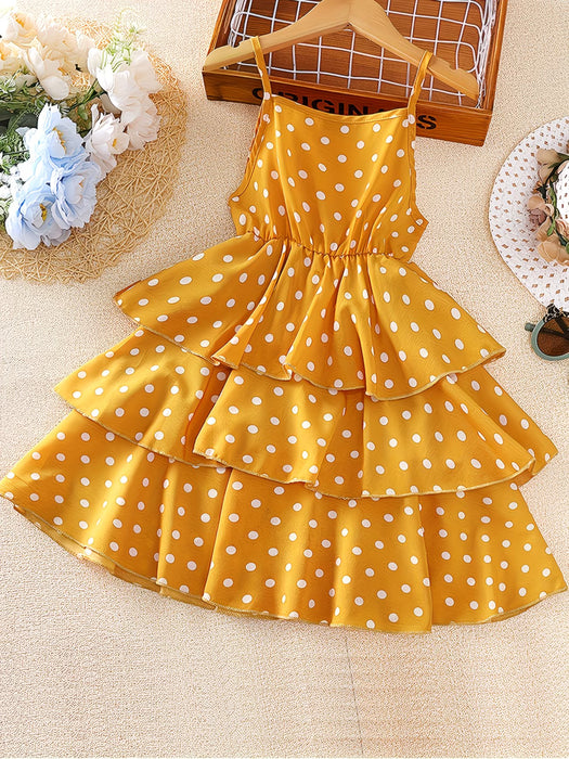 Vestido de lunares con Tirantes finos y volantes para Niñas