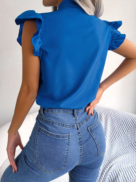 Blusa Casual de Gasa con Volantes y Lazo