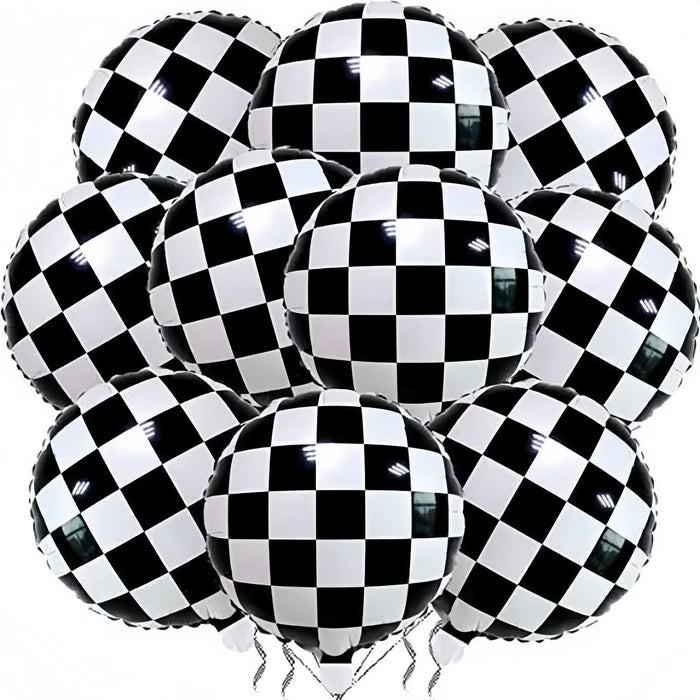 10 globos a cuadros de 45.72 cm, globos de foil, decoración para fiestas de carreras