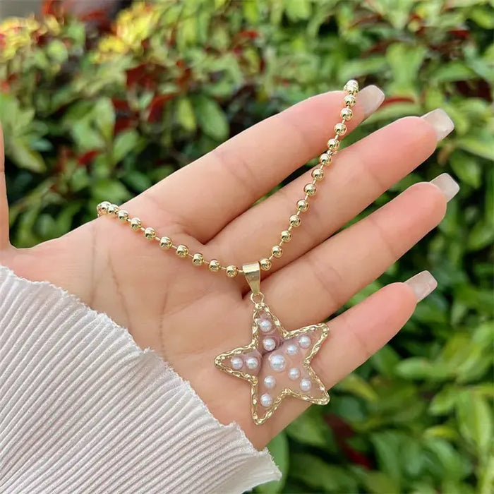 1pcs Collar de cuentas con colgante de estrella con perlas