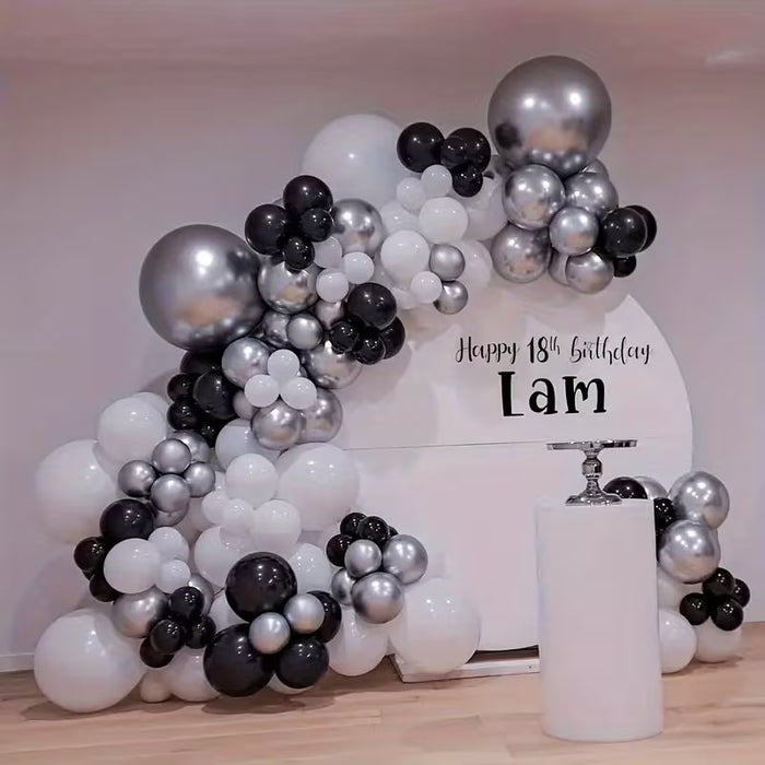 Globos Decorativos DIY para Bodas y Fiestas, 50 Piezas, 5in 10in 18in, Negro Blanco Plateado Látex