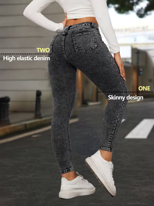 Jeans Skinny de Cintura Alta para Mujer en con Dobladillo Desgastado