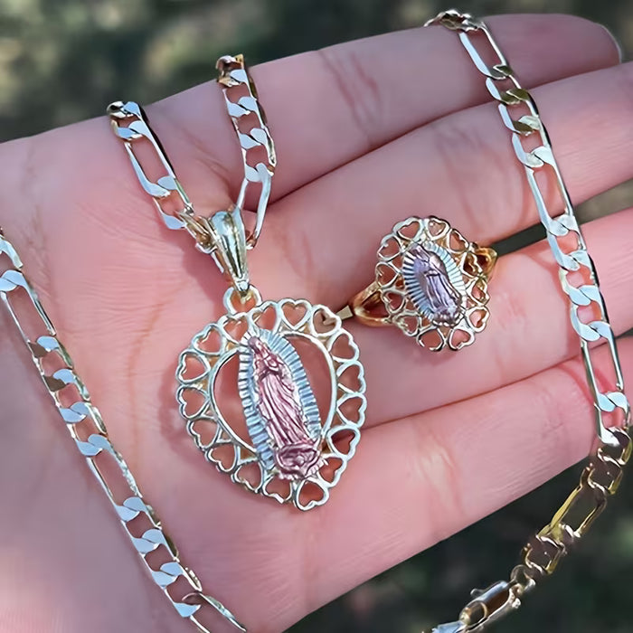 Juego de 2 piezas de collar y anillo de Nuestra Señora de Guadalupe
