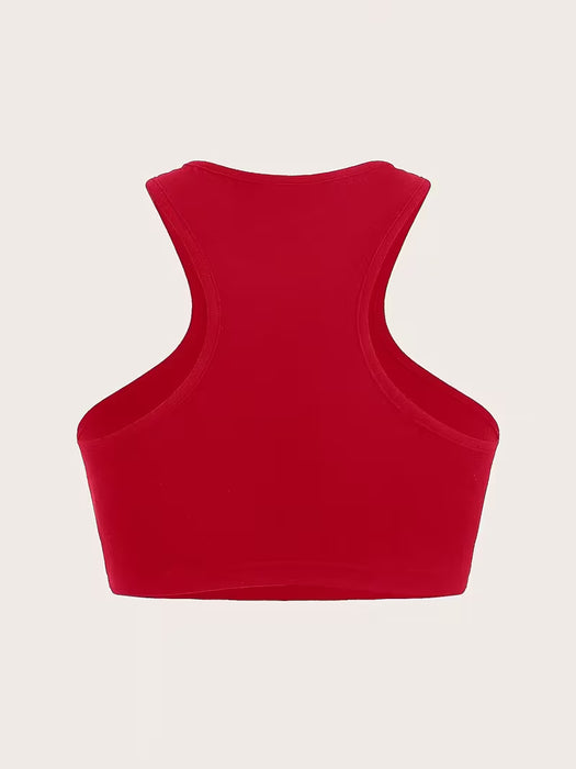 Camiseta de verano sin espalda para mujer, de cuello redondo, color liso, versátil