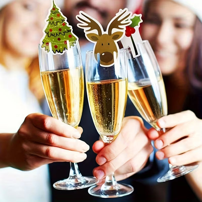 10pcs Tarjeta Decorativa de Santa Claus, Muñeco de Nieve, Árbol, Decoración de Vino de Alce