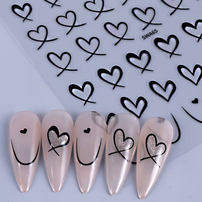3 Hojas de Calcomanías para Uñas con Forma de Corazón Hueco para el Día de San Valentín