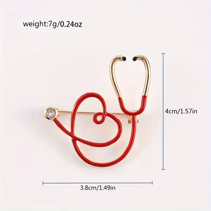 1pc Estetoscopio Dorado en Forma de Corazón Aleación Broche Pins