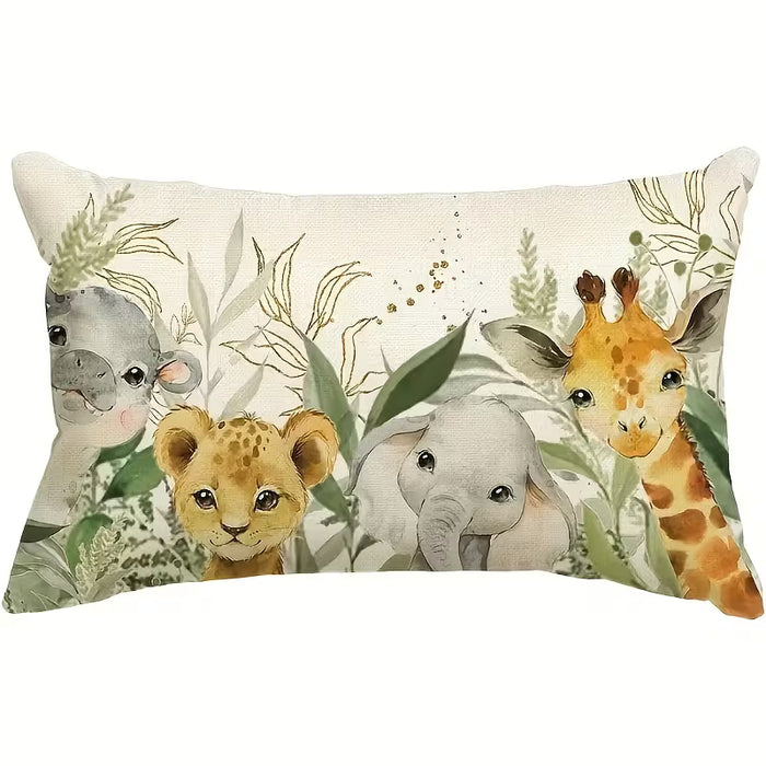 2 Funda de almohada moderna con diseño tropical de elefante y jirafa cazando