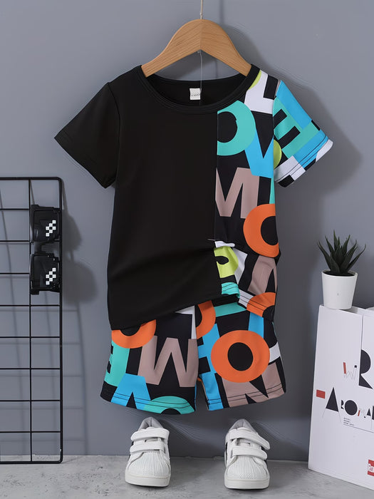 Conjunto de verano casual y elegante para niños con estampado geométrico colorido