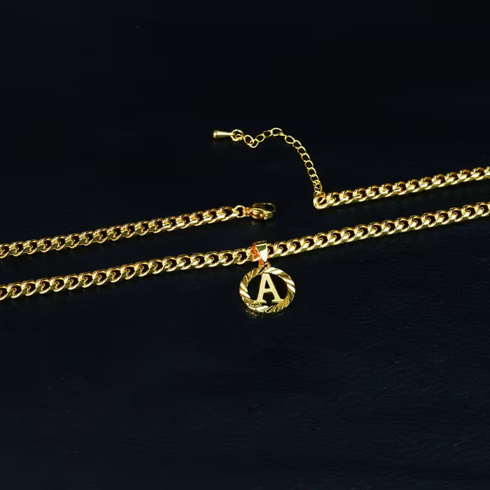 Collar de Cadena Cubana Con Colgante de Letra Redonda con Letras Mayúsculas Caladas