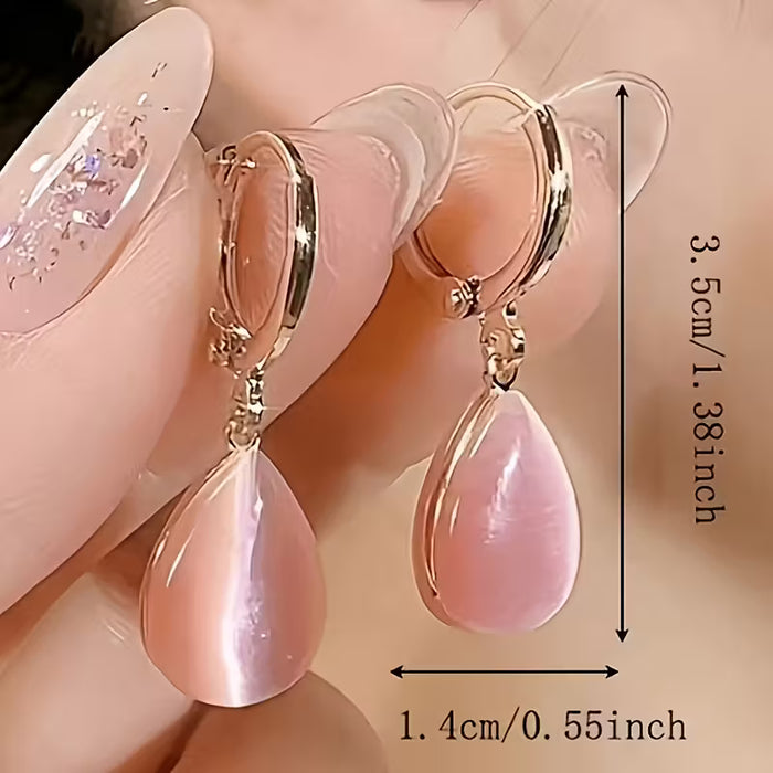 Aretes Elegantes Minimalistas para Mujer - Forma Ovalada y Lágrima en Rosa Suave