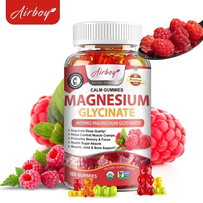 Gomitas de glicinato de magnesio Airboy 400 mg, 60 gomitas